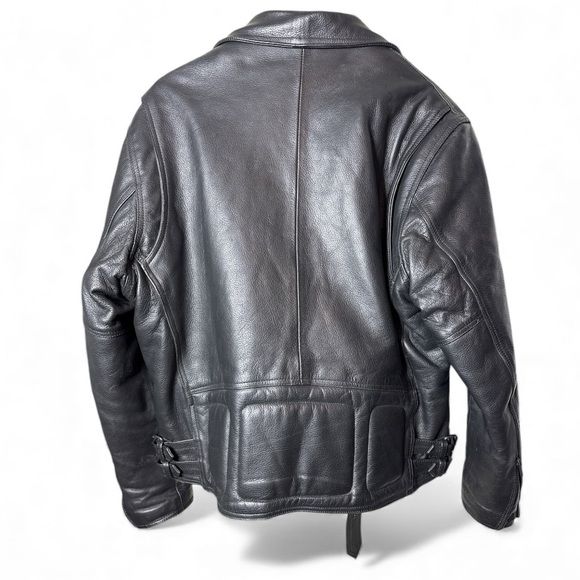 River Road Cropped Moto Heavy Leather Jacket Size L Men’s 44 Black Zip Road Trip - Picture 3 of 14